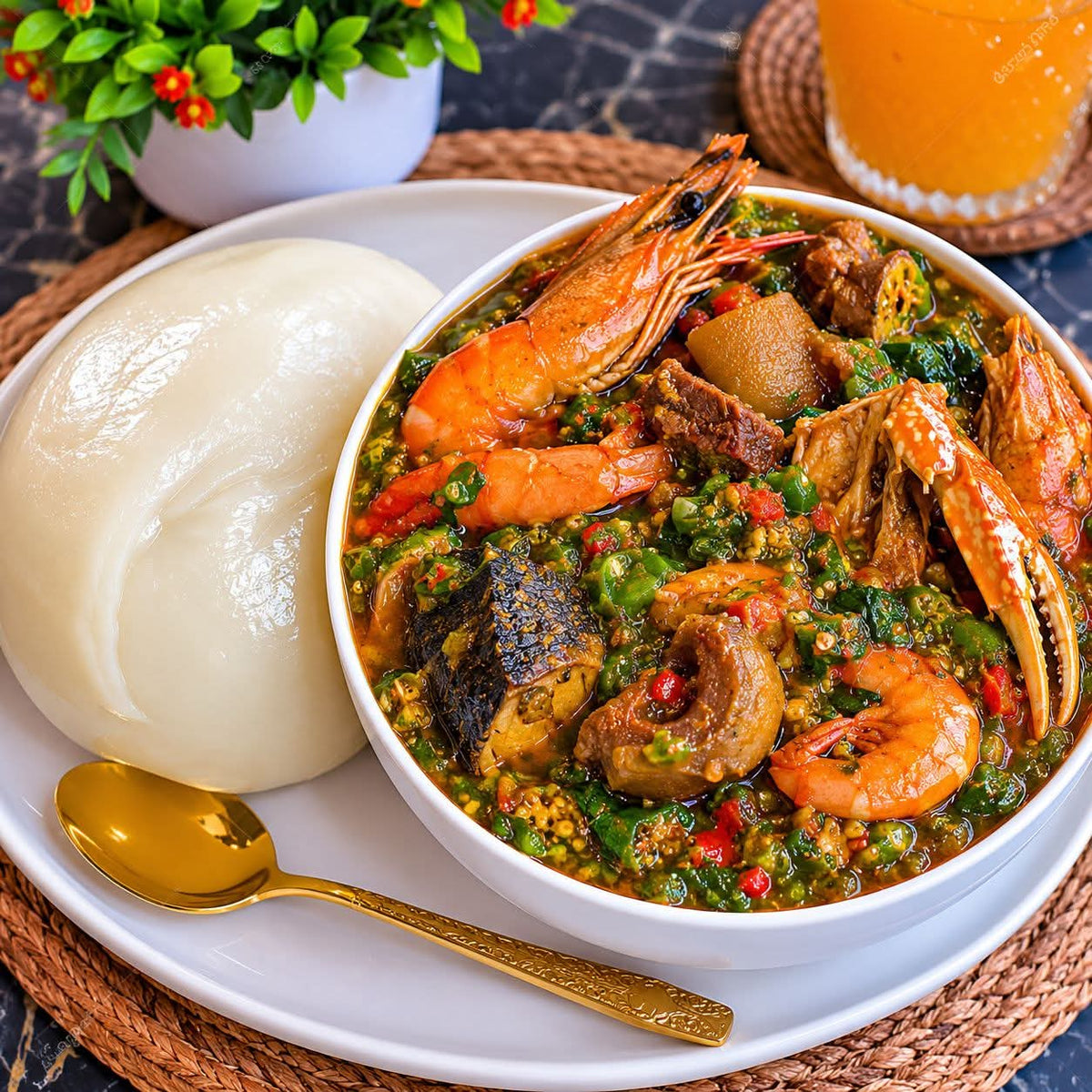 Okra Soup & Pounded Yam
